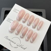 Conception # 20 faux ongles uniques faits à la main, épais, à pression, style français, couvrant entièrement l'ongle, effet œil de chat, brillants, tendance, durables