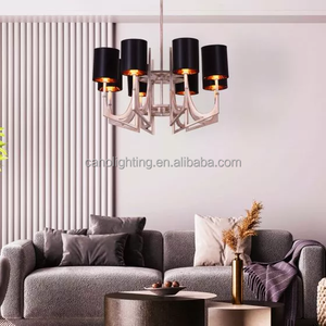 Abat-jour en tissu <span class=keywords><strong>noir</strong></span> à la mode américaine Suspension moderne de <span class=keywords><strong>Murano</strong></span> <span class=keywords><strong>Lustre</strong></span> en tissu métallique doré et argenté pour Villa Hotel Lobby - Product Image 6