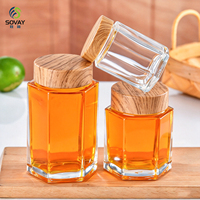 Stoples Madu Kaca Heksagonal Multi Kapasitas, Tutup Logam Rose Gold, Wadah Kaca Bening untuk Penyimpanan Selai dan Madu di Dapur