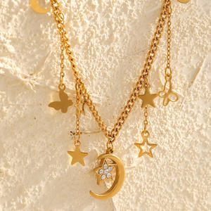 Collar de Acero Inoxidable con Colgante de Mariposa, <span class=keywords><strong>Luna</strong></span> <span class=keywords><strong>y</strong></span> Estrella para Mujer, Chapado en Oro de 18K, Cadena para Suéter de Otoño Invierno, Venta al por Mayor Transfronteriza - Product Image 4