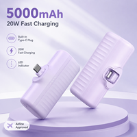 Batterie externe mini de 5000 mAh avec prise Type-C intégrée, charge rapide 20W, affichage LED, Power Bank