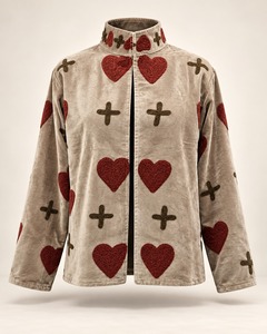 Veste en velours beige brodée Suzani pour femme, élégante, florale, ethnique, vêtement d'extérieur d'hiver, tenue de soirée de créateur, mode en gros - Product Image 1