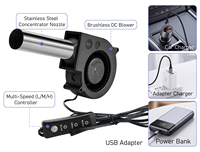 Ventilateur souffleur d'air portable compact et léger 9733 pour barbecue au charbon de bois et camping, alimenté par batterie externe USB 5V DC à vitesse variable