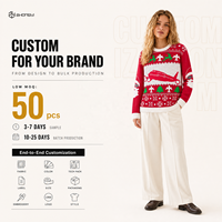 Damen Strickpullover mit Rippenmuster, Weihnachtsmotiv, Rundhalsausschnitt, Langarm, Polyester, Locker Geschnitten, Lässiger Koreanischer Stil, Bedrucktes Oberteil