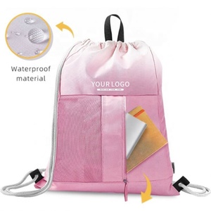 2025 New Fashion Free Design Extra Large Capacity Polyester Drawstring Bag Custom Logo for Pink Drawstring Cinch <b>Shopping</b> Bag - Product Image 3