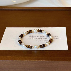 Pulseras y brazaletes de moda de acero inoxidable 316L de alta calidad, chapados en oro de 14k y 18k, con cuentas de ojo de tigre y perlas para mujer. - Product Image 1