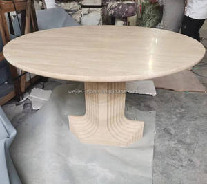 Mesa de Comedor Redonda de Travertino Beige con Pedestal, Diseño Decorativo de Piedra, Estilo Vintage Carlo Scarpa - Product Image 3