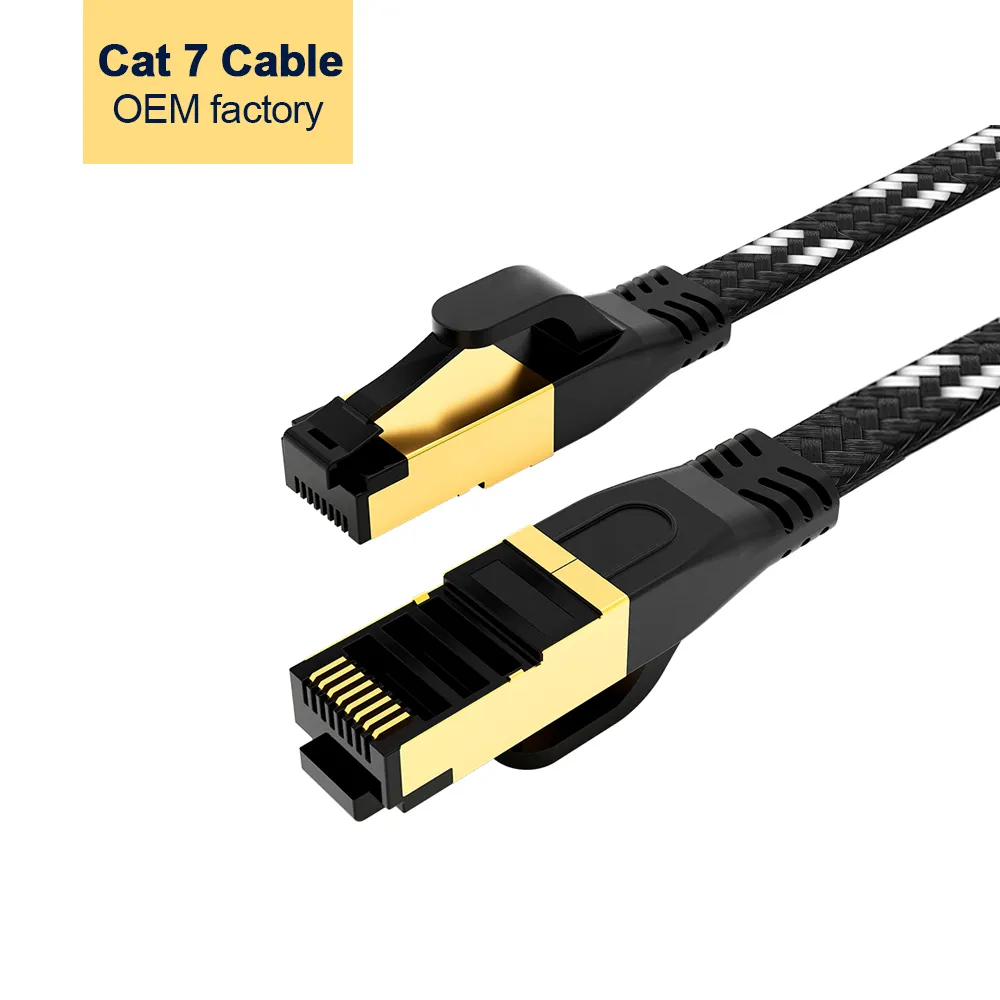 工場OEM Cat6 Cat7Cat8フラットパッチコード編組シールドインターネットCat 8 UTPSTPイーサネットネットワークケーブル