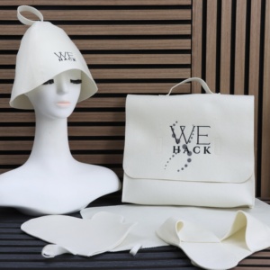 Chapeau de sauna de couleur blanche Gants en feutre de polyester Ensemble de sauna avec coussin de pantoufles de sauna - Product Image 2