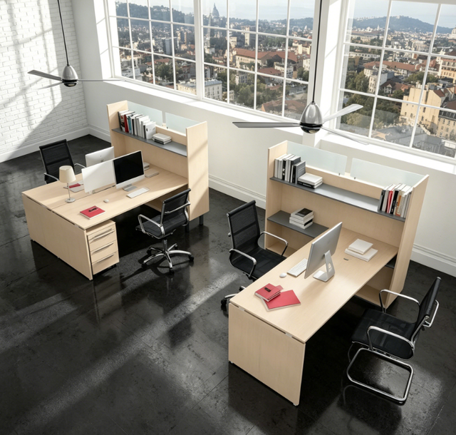 4 Person Linear Office Partition Workstation, Frosted Glass Divide for Modern Open Office Staff Workspace