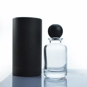 Garrafa de vidro luxuosa de 50ml do perfume de cilindro redondo vazio do pulverizador do perfume com embalagem da caixa