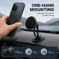 Support magnétique double bras pour téléphone de voiture, fixation ventouse pour tableau de bord, MagSafe, rotation stable à 360°, hauteur réglable, en aluminium