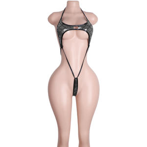 <strong>Fish</strong> Scale Thong Jumpsuit Adjustable Lace-Up Stripper Outfits Exotic Ballroom Dancewear Clubwear Mesh Bodysuits <strong>Costume</strong> - Product Image 4