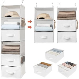 6-<b>Shelf</b> Hanging Closet Organizer Detachable 3-<b>Shelf</b> Storage For Bedroom Clothing Fabric Non-Woven Rectangular <b>Hook</b> Type - Product Image 1