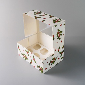 Custom Valentines Clear Cake and Cupcake Holder Box 2/4/6/8/12 Recyclable White Cardboard 350 Gsm <b>Boxes</b> for Cupcakes - Product Image 1