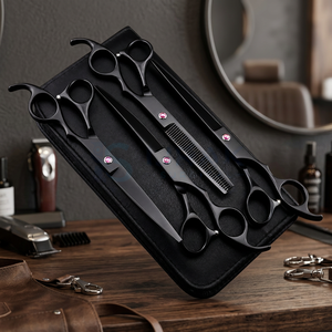 Ensemble de ciseaux de coiffure professionnels en acier inoxydable 440C, lame tranchante, manche long, pour droitiers, outils de salon de coiffure, noir - Product Image 3
