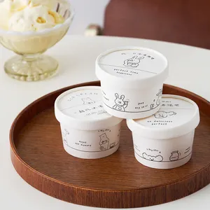 2.5oz 4oz 5oz 6oz 12oz Wholesale Custom Printed Personal Logo Square Mini Ice Cream Paper Carton Cups With Lids And Spoon