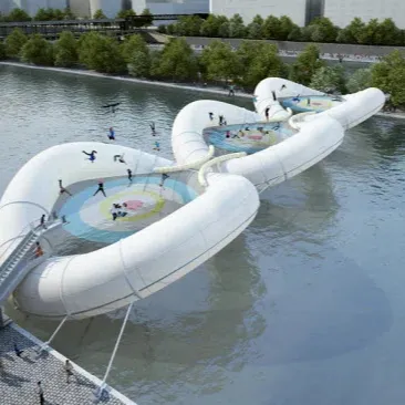 Trampolín inflable de agua PVDF, puente que rebota en el agua