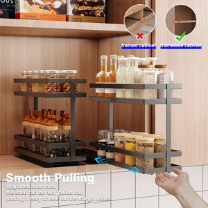 Lot de 2 organiseurs de condiments métalliques coulissants, étagères verticales en bois pour rangement d'épices, support coulissant pour armoire - Product Image 4
