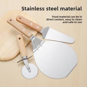 Ensemble d'ustensiles de cuisine <span class=keywords><strong>professionnel</strong></span> à manche en bois en acier inoxydable <span class=keywords><strong>pelle</strong></span> à <span class=keywords><strong>pizza</strong></span> roue de coupe et <span class=keywords><strong>pelle</strong></span> à pâtes extra large - Product Image 2
