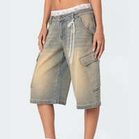 Short asymétrique en denim lavé personnalisé Supper Baggy Lace Patchwork Sxey Jorts Wide Leg Monkey Y2K Jeans pour femmes
