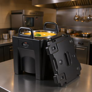 Conteneur isotherme pour aliments 32Qt en acier inoxydable, type baril, noir, empilable, boîte de maintien au chaud pour la restauration avec poignées intégrées, équipement de restaurant - Product Image 2