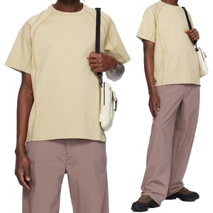 T-shirts personnalisés avec logo OEM, col rond côtelé, coupe ample, 100% coton jersey lourd, coutures inversées, contraste - Product Image 1