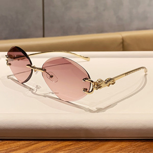 Frameless Oval <b>Sunglasses</b> Metal Frame Gold Color UV400 Protection Unisex Lightweight Style - Product Image 4