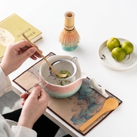 Nouvel ensemble coloré de cérémonie du thé de style chinois, comprenant un bol à matcha en céramique et un ensemble d'accessoires pour le fouettage du thé (Chasen)