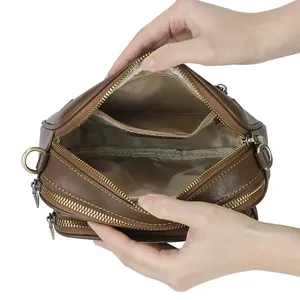 Bolsos cruzados de hombro AndoBag para mujer, bolso retro informal para teléfono móvil, bolso pequeño cuadrado de cuero genuino 2634 - Product Image 3