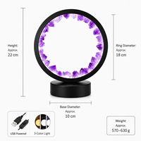 Lampe de nuit en cristal d'améthyste naturelle, pointe circulaire, 3 couleurs, USB, base noire, décoration d'intérieur, cadeau