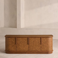 Meuble TV Sublime Mappa Burl, console multimédia en forme de pilule à 4 portes, pour un intérieur de salon luxueux, unité d'organisation multimédia design