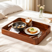 Grand plateau en bambou avec poignées découpées, plateau multi-usages pour le petit-déjeuner, le thé, le café, les collations, usage domestique et en restaurant