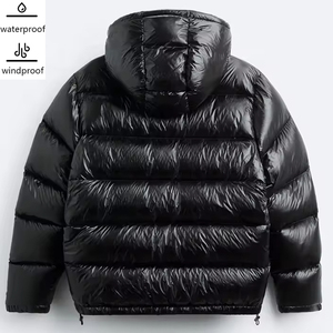 Chaqueta de Invierno Impermeable para Hombre, de Alta Calidad, con <span class=keywords><strong>Capucha</strong></span>, Logotipo Personalizado, Estilo Urbano, Negra, con Cierre de Cremallera a Prueba de Viento - Product Image 2