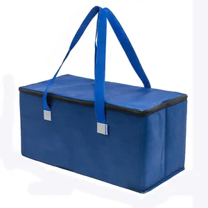 Eco riutilizzabile grande borsa con cerniera a fondo quadrato blu drogheria per festa picnic indumento trapunta in tessuto non tessuto per l'imballaggio