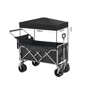 Wholesale <strong>Heavy</strong> <strong>Duty</strong> <strong>Folding</strong> Camping <strong>Wagon</strong> With Canopy All-Terrain Portable <strong>Beach</strong> Trolley With Rear Storage Pocket Big Wheels - Product Image 2