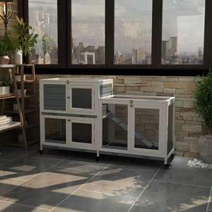 Gabbia per Conigli in Legno da Esterno con Ruote, Casa per Porcellini d'India e Piccoli Animali, Impermeabile con Vassoio Antigoccia - Product Image 2