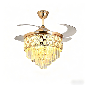 โคมไฟเพดานคริสตัลพร้อมพัดลม LED รีโมทคอนโทรล 6 ระดับความเร็ว มอเตอร์ DC แบบย้อนกลับได้ ใบพัดขนาด 48 นิ้ว เสียงเงียบ 30-34 เดซิเบล เหมาะสำหรับห้องนั่งเล่น - Product Image 2