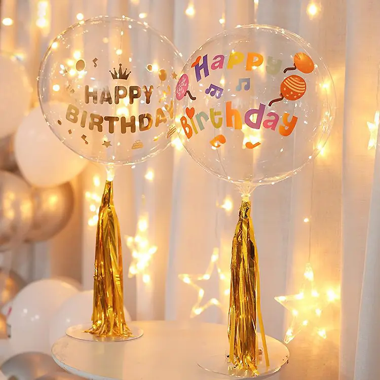 تخفيضات كبيرة بالونات بوبو شفافة 24 بوصة مع ملصق زفاف عيد ميلاد سعيد ذهبي لتزيين الحفلات