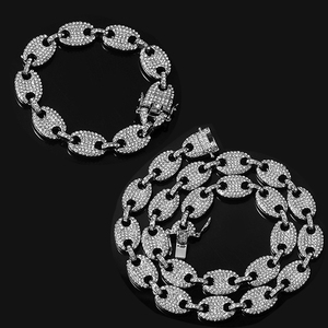 Cadena y pulsera con diamantes de imitación estilo HIP HOP para mujer, collar ostentoso de aleación con diamantes de imitación de cerdo y nariz - Product Image 4