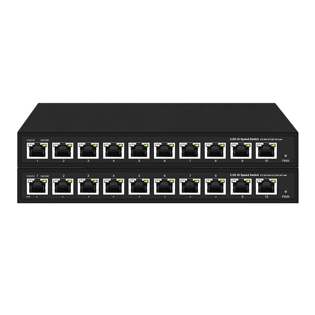 10 RJ45 Port 2.5G Switch 100/1000/2500Mbps 802.3AF/AT/BT 90W  Unmanaged Network POE Switch