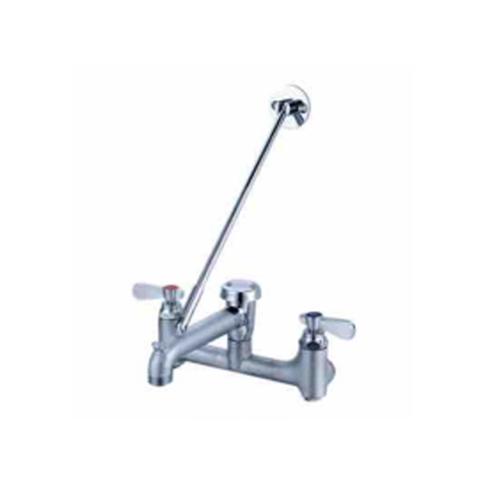 WHK Commercial Mop Sink Service Faucet – Wall Mount, 8" Adjustable Center, Brass Rough Chrome, With Vacuum Breaker & Pail Hook