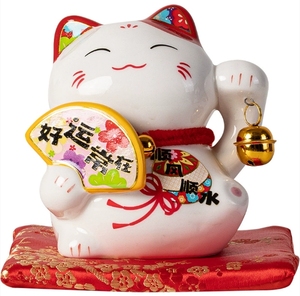 هدية تمثال ياباني من البورسلين مقاس 4 بوصات * * 10 مانيكي نيكو أبيض من السيراميك بنك نقود القط المحظوظ - Product Image 6