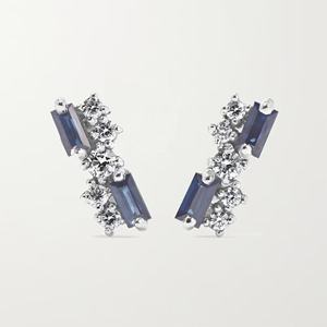 Lozrunge perhiasan jumlah besar diisi emas grosir kustom pelangi Baguette dan berlian halus kristal anting kancing - Product Image 4