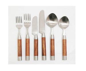 Juego de Cubiertos Plateados Mate con Mango de Madera y Punta Dorada, Cubertería Elegante para Eventos y Promociones - Product Image 1