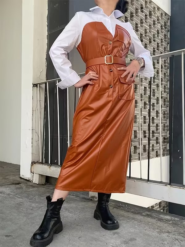 red long sleeve high low dress Notched Long Sleeve Tiered Dress Burgundy / XL