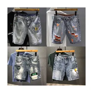 Skinny Graphic Ripped Male Denim Shorts Multi Color Slim Men's Short Jeans Pants Luxury Designer Trend 2023 Y2k Streetwear Span