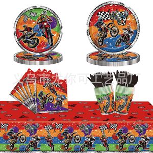 Assiettes de fête sur le thème des motos tout-terrain, rondes, impression numérique, rouge, 60-80 pièces, décoration de fête d'anniversaire - Product Image 4