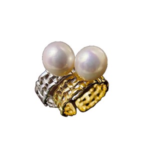 10737 Accesorios de Perlas DIY, Anillo de Plata S925 con Base Vacía para Perlas de 5-8mm, Base de Cadena para Dedo con Forma de Diamante Tallado de Moda, Dorado/Plateado - Product Image 5