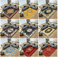 Tapis d'appoint personnalisé en velours beige et noir, motif médaillon persan, imprimé, antidérapant, doux, pour salon, style vintage oriental